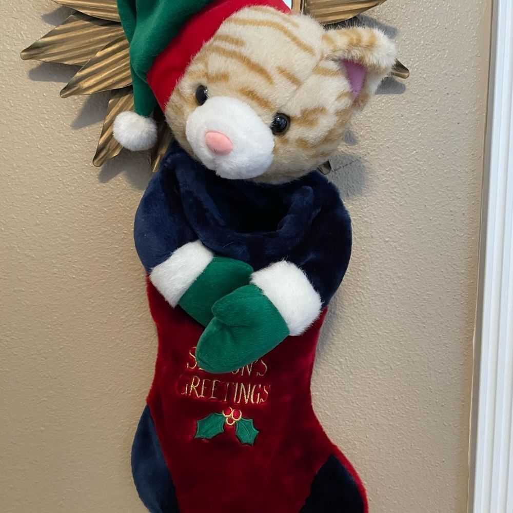 Vintage Orange Cat Velvet Christmas Stocking